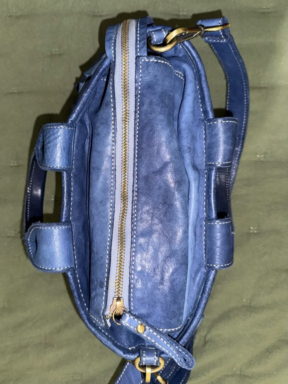 Sundance butter soft Leather Blue basketweave Crossbody Tote